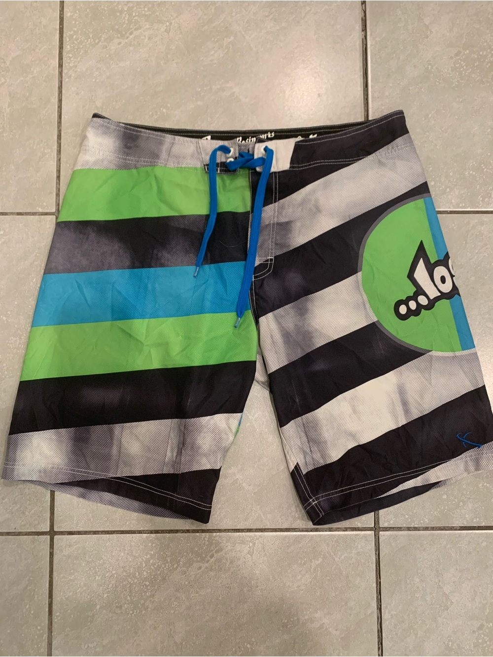 Lost Men's Green, Blue & Black Striped Swim Trunks